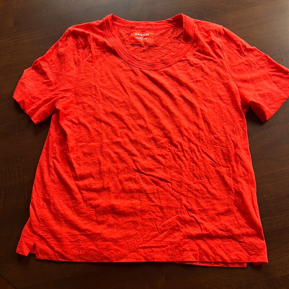 Whistles tshirt. Size large. Poppy red color.